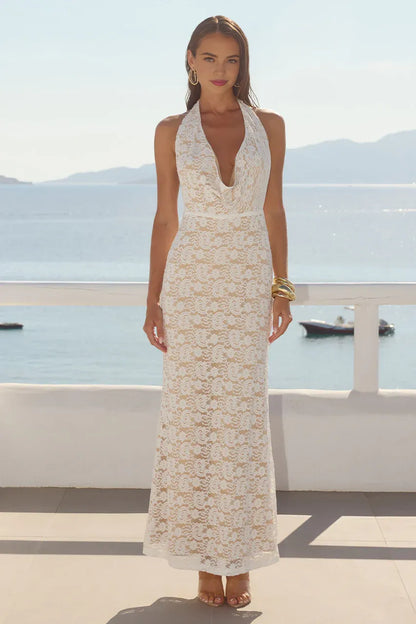 Special Occasion Sophisticated Graceful Stylish Elegant Red Lace Cowl Sleeveless Floor-Length Prom Dress