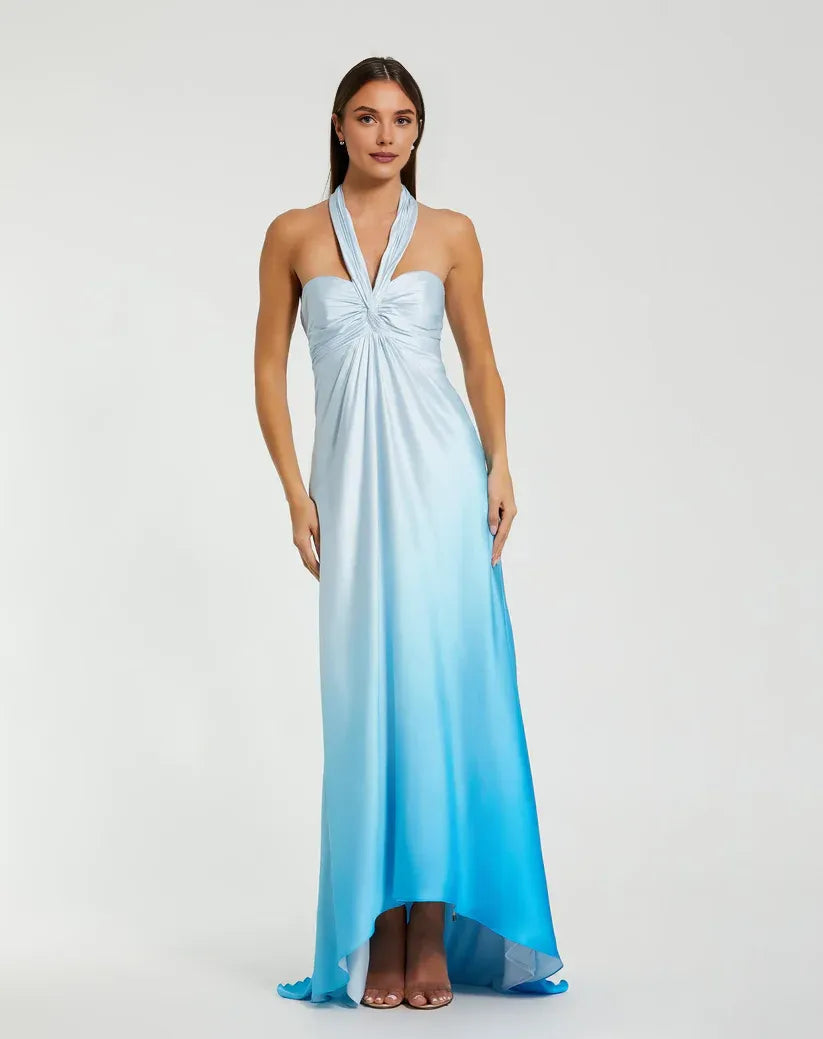 Special Occasion Sophisticated Graceful Stylish Elegant Blue Satin A-Line Halter Sleeveless Prom Dress