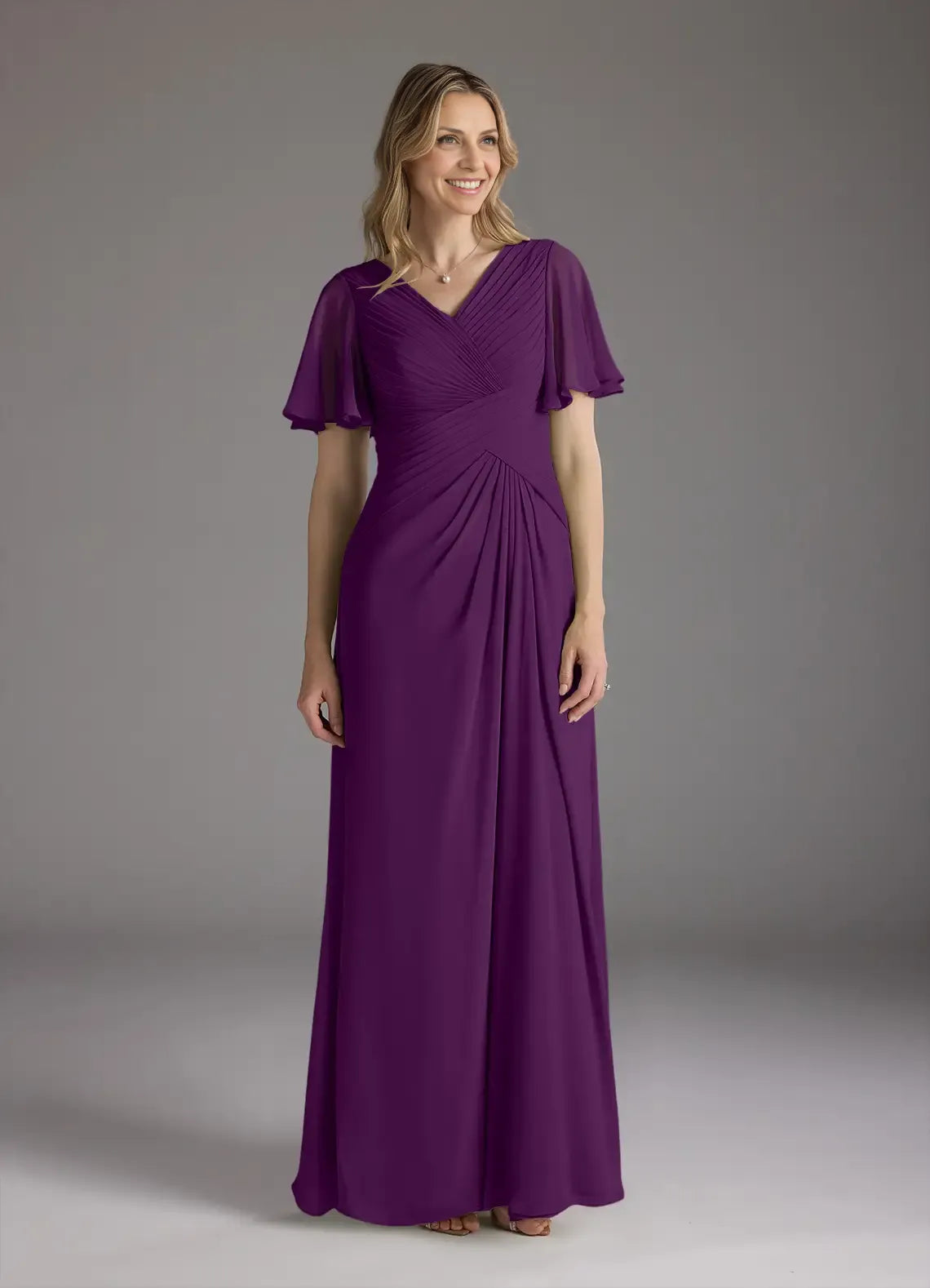 Refined Beautiful Timeless Special Occasion Elegant Chiffon A-Line V-Neck Ruffle Evening Dress