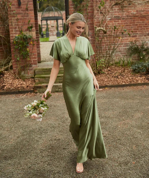 Beautiful Timeless Special Occasion Sophisticated Graceful Elegant Champagne Satin Pleated Bridesmaid Dress