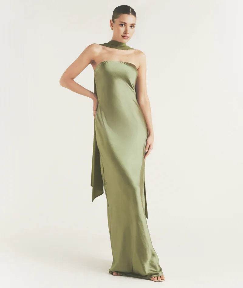 Graceful Stylish Refined Beautiful Timeless Chic Elegant Satin Strapless Sleeveless Bridesmaid Dress