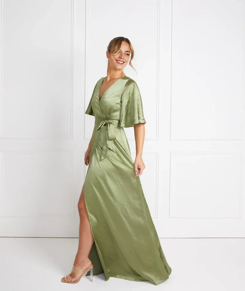 Special Occasion Sophisticated Graceful Stylish Refined Beautiful Elegant Champagne Satin Bridesmaid Dress