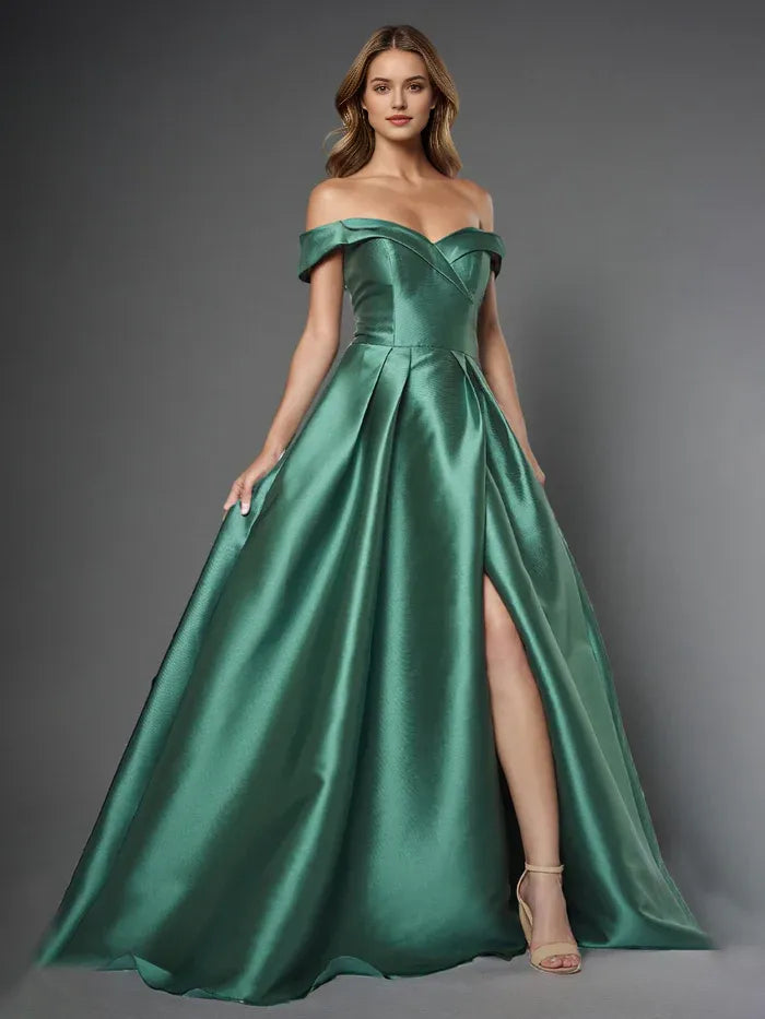 A Line Off The Shoulder Long Prom Dress With Slit