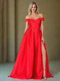 A Line Off The Shoulder Long Prom Dress With Slit