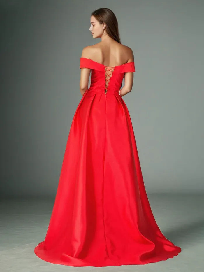 A Line Off The Shoulder Long Prom Dress With Slit