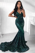 Green Sequins Prom Party Gowns| Mermaid Evening Party Dress