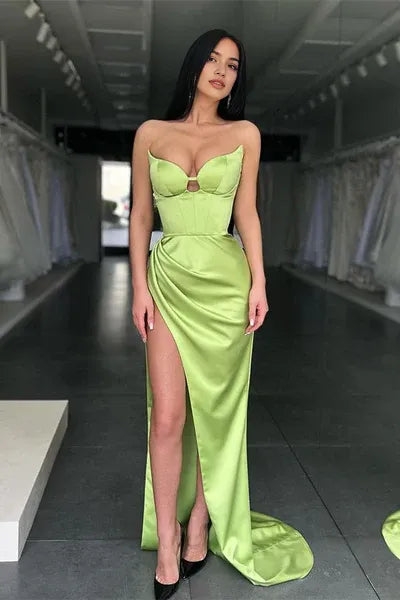 Elegant Green Slit Mermaid Sweetheart Sleeveless Classic-Back Floor-Length Evening Dress