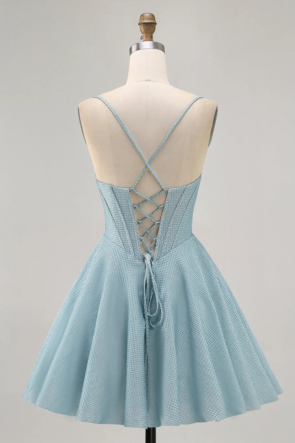 Blue Grey Corset A Line Spaghetti Straps Short Homecoming Dress
