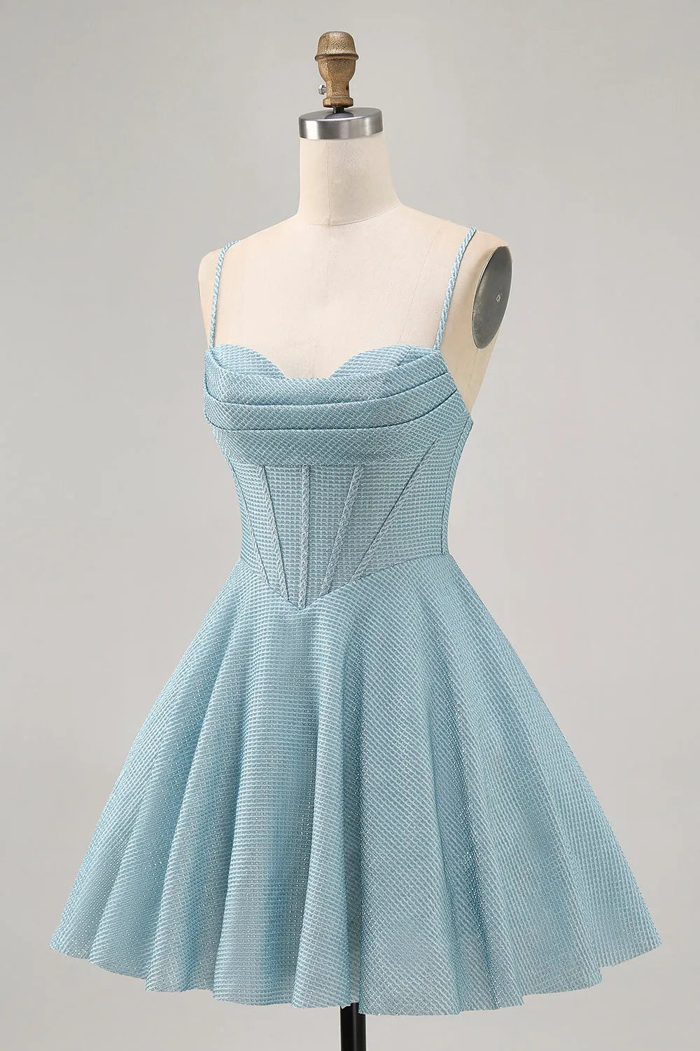 Blue Grey Corset A Line Spaghetti Straps Short Homecoming Dress