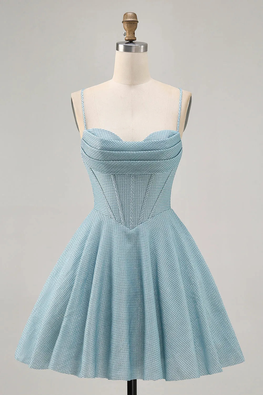 Blue Grey Corset A Line Spaghetti Straps Short Homecoming Dress