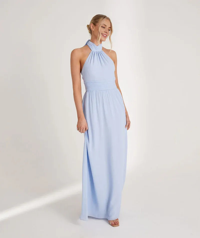 Graceful Stylish Refined Beautiful Timeless Elegant Chiffon A-Line Halter Sleeveless Bridesmaid Dress