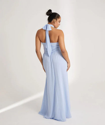 Graceful Stylish Refined Beautiful Timeless Elegant Chiffon A-Line Halter Sleeveless Bridesmaid Dress