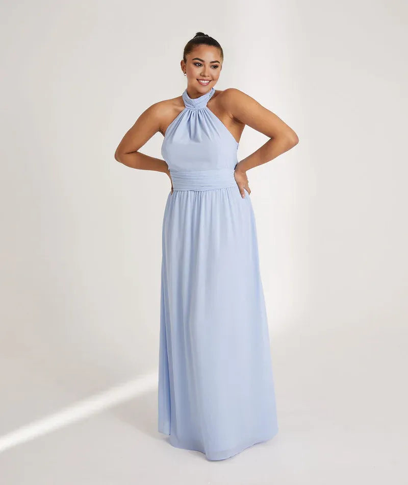 Graceful Stylish Refined Beautiful Timeless Elegant Chiffon A-Line Halter Sleeveless Bridesmaid Dress