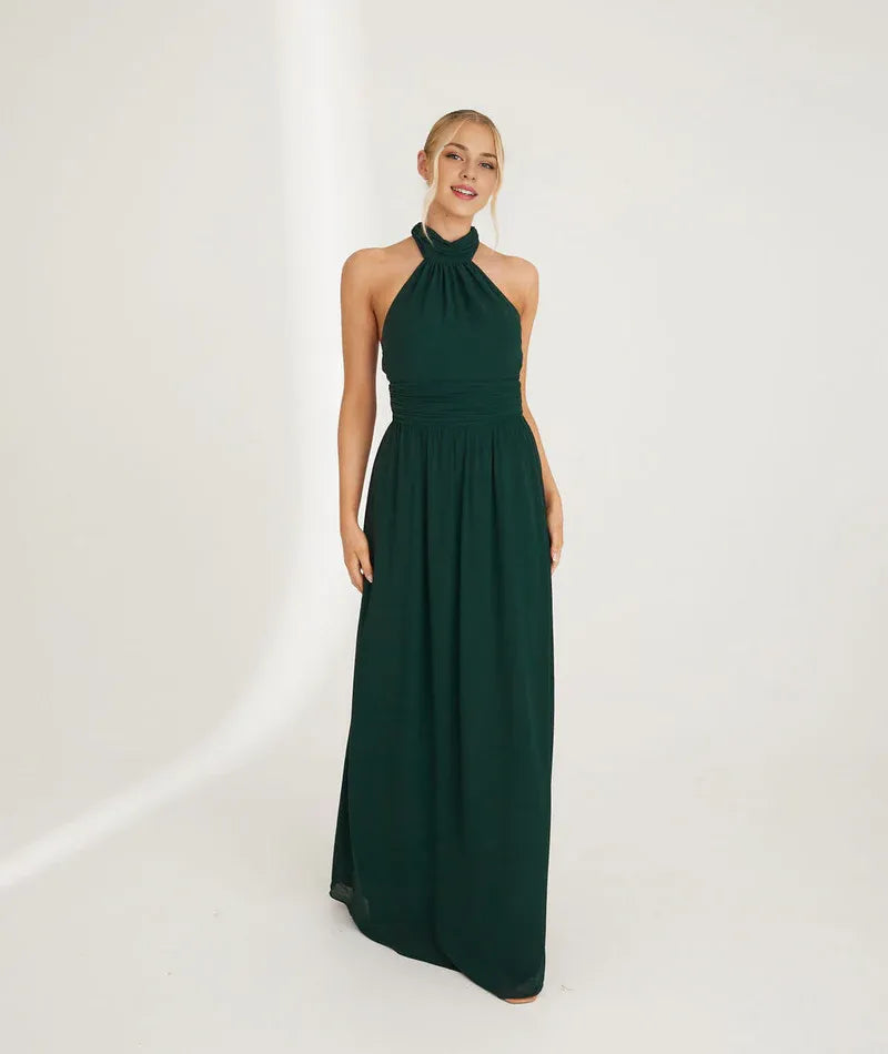 Graceful Stylish Refined Beautiful Timeless Elegant Chiffon A-Line Halter Sleeveless Bridesmaid Dress