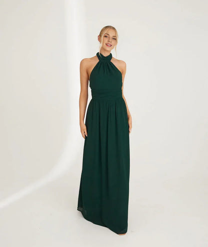 Graceful Stylish Refined Beautiful Timeless Elegant Chiffon A-Line Halter Sleeveless Bridesmaid Dress