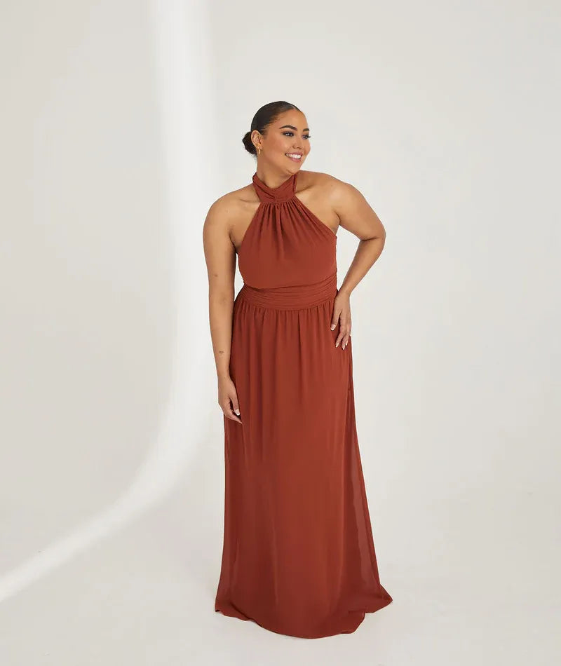 Graceful Stylish Refined Beautiful Timeless Elegant Chiffon A-Line Halter Sleeveless Bridesmaid Dress