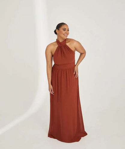 Graceful Stylish Refined Beautiful Timeless Elegant Chiffon A-Line Halter Sleeveless Bridesmaid Dress