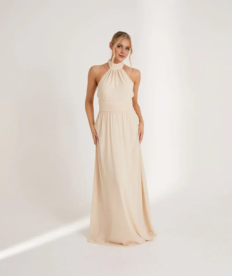 Graceful Stylish Refined Beautiful Timeless Elegant Chiffon A-Line Halter Sleeveless Bridesmaid Dress