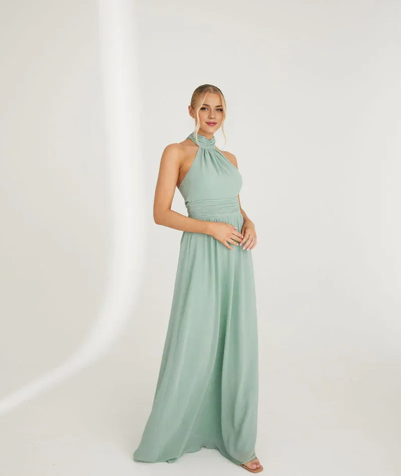 Graceful Stylish Refined Beautiful Timeless Elegant Chiffon A-Line Halter Sleeveless Bridesmaid Dress