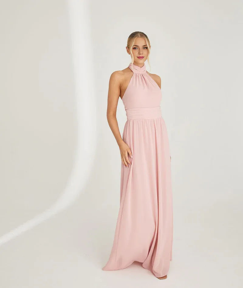 Graceful Stylish Refined Beautiful Timeless Elegant Chiffon A-Line Halter Sleeveless Bridesmaid Dress