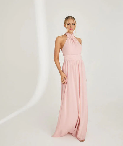 Graceful Stylish Refined Beautiful Timeless Elegant Chiffon A-Line Halter Sleeveless Bridesmaid Dress