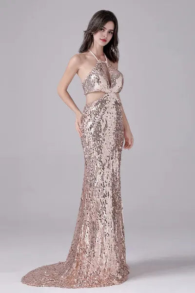 Halter Sleeveless Backless Floor Length mother's dress