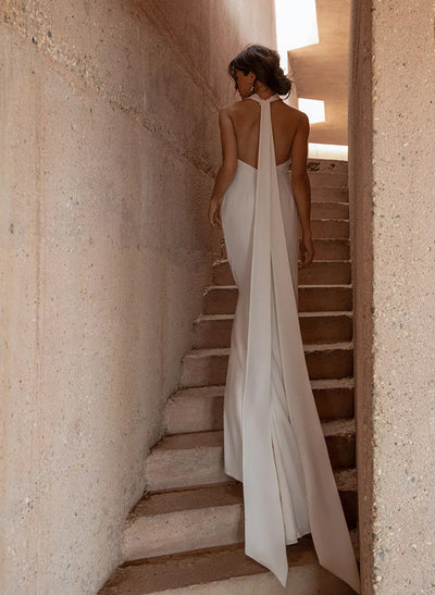 Halter Sleeveless Wedding Dress Sweep Train Split Front