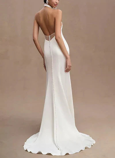 Halter Sleeveless Like Sheath Fitted Wedding Dresses Split Front