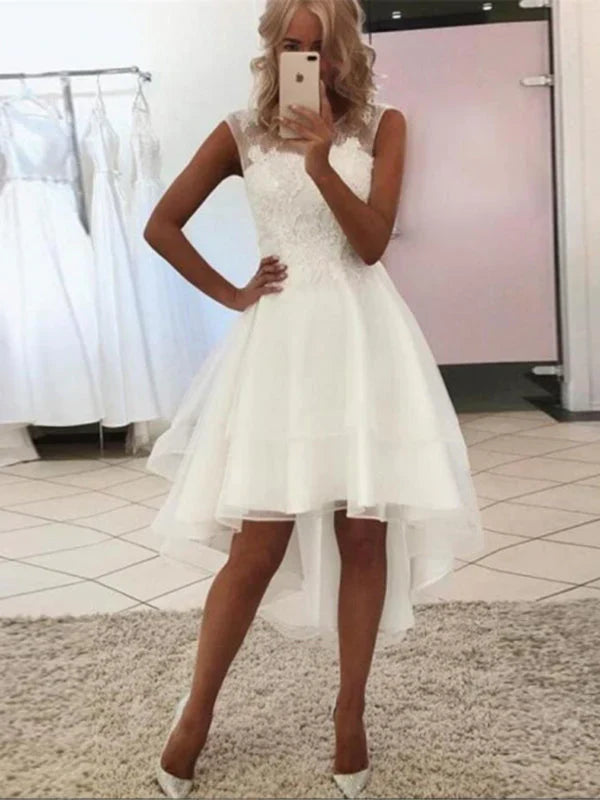 Straps Applique High Low Knee Length Wedding Dresses