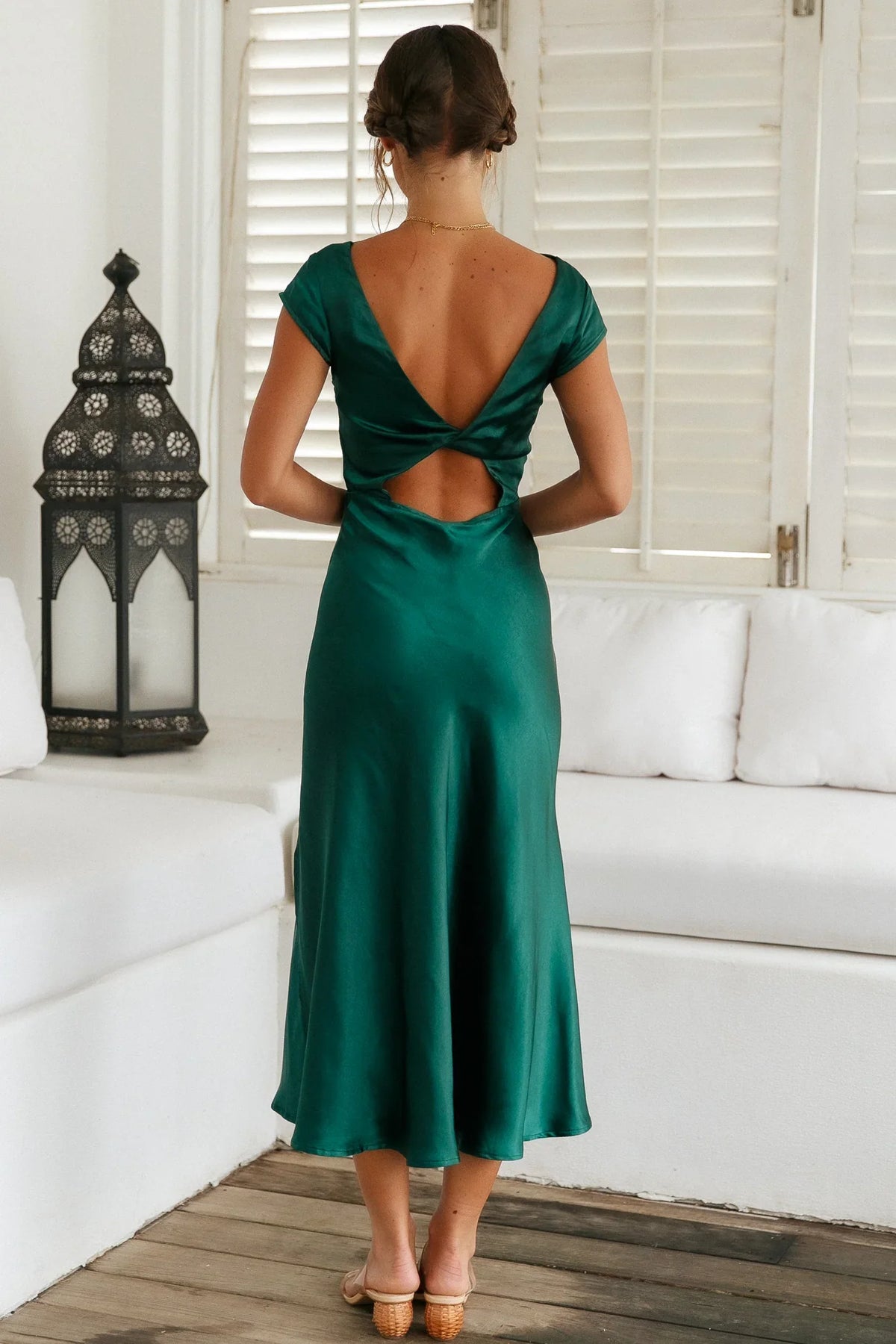 Beautiful Timeless Chic Elegant Green Satin Mermaid Cowl Open Back Prom Dress