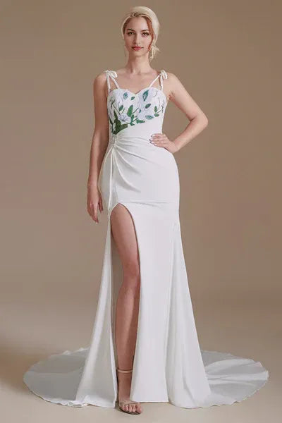 High Split Spaghetti strap Court Wedding Dress