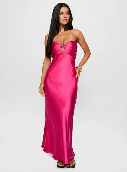Special Occasion Sophisticated Graceful Stylish Refined Elegant Satin Strapless Sleeveless Prom Dress