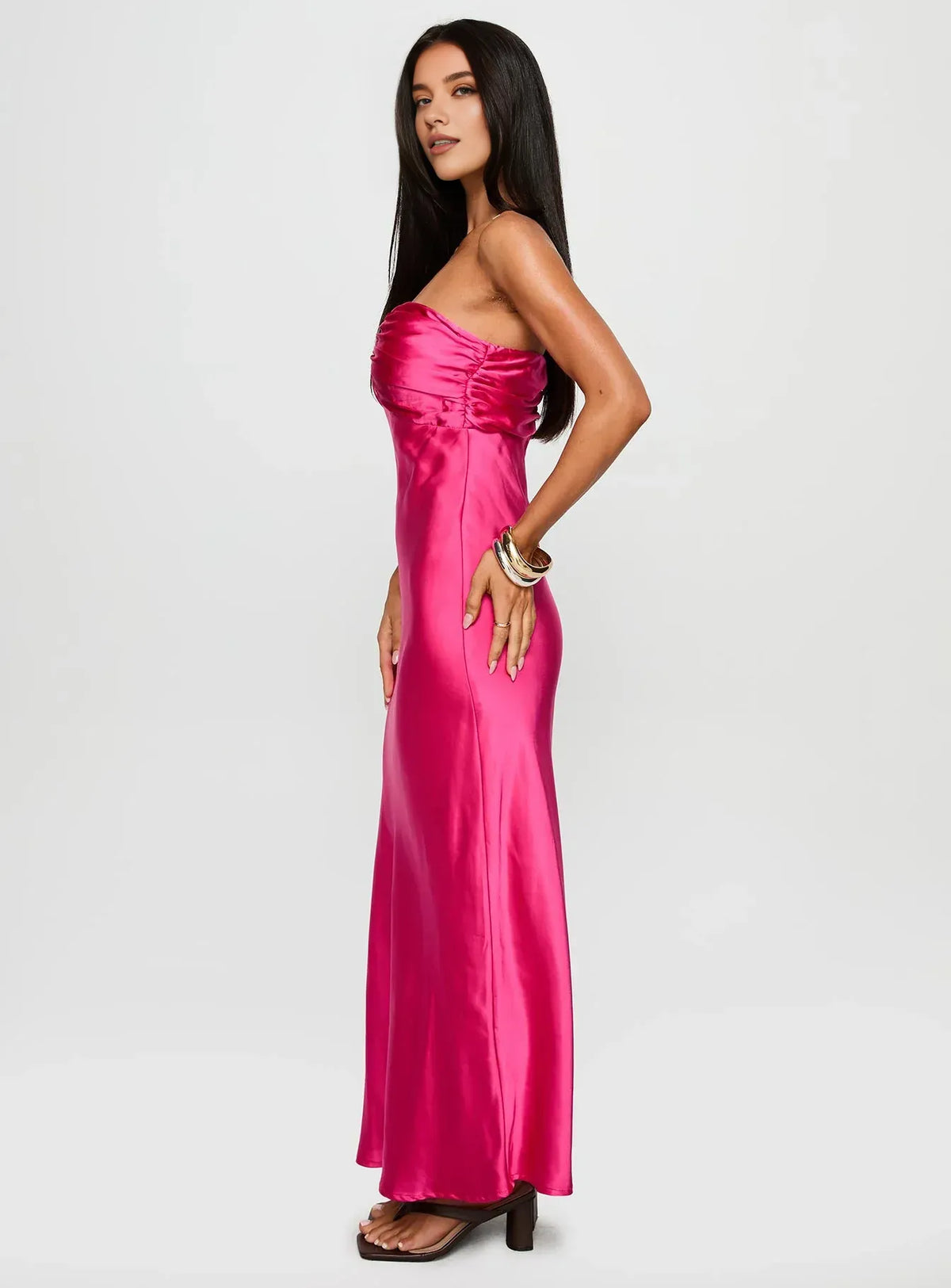 Special Occasion Sophisticated Graceful Stylish Refined Elegant Satin Strapless Sleeveless Prom Dress