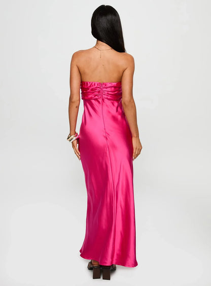 Special Occasion Sophisticated Graceful Stylish Refined Elegant Satin Strapless Sleeveless Prom Dress