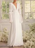 Illusion Neck Long Sleeves Chic A-line Elegant Wedding Dresses Pleated