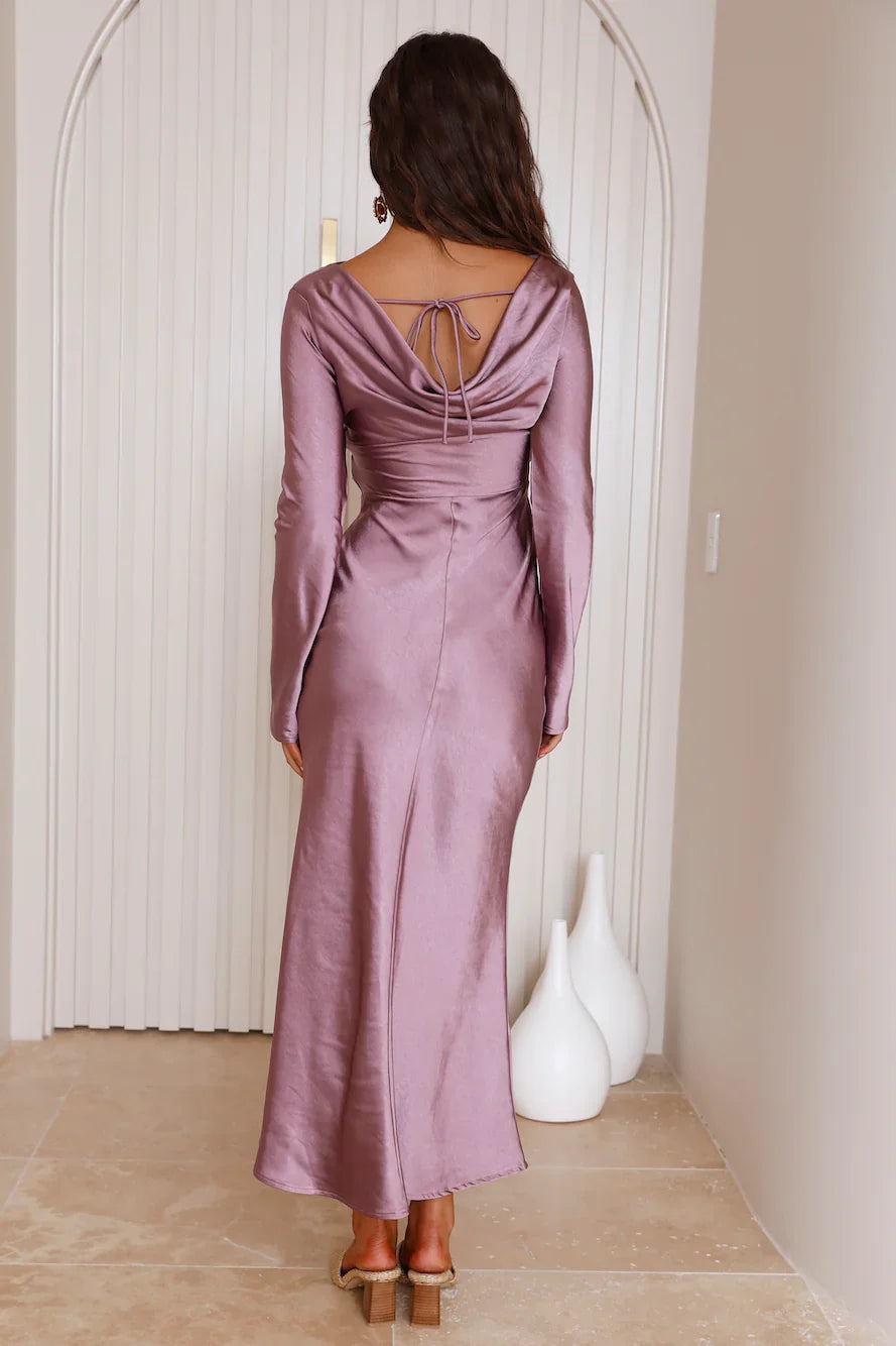 Graceful Stylish Refined Elegant Purple Satin Mermaid Long Sleeve Long Prom Dress