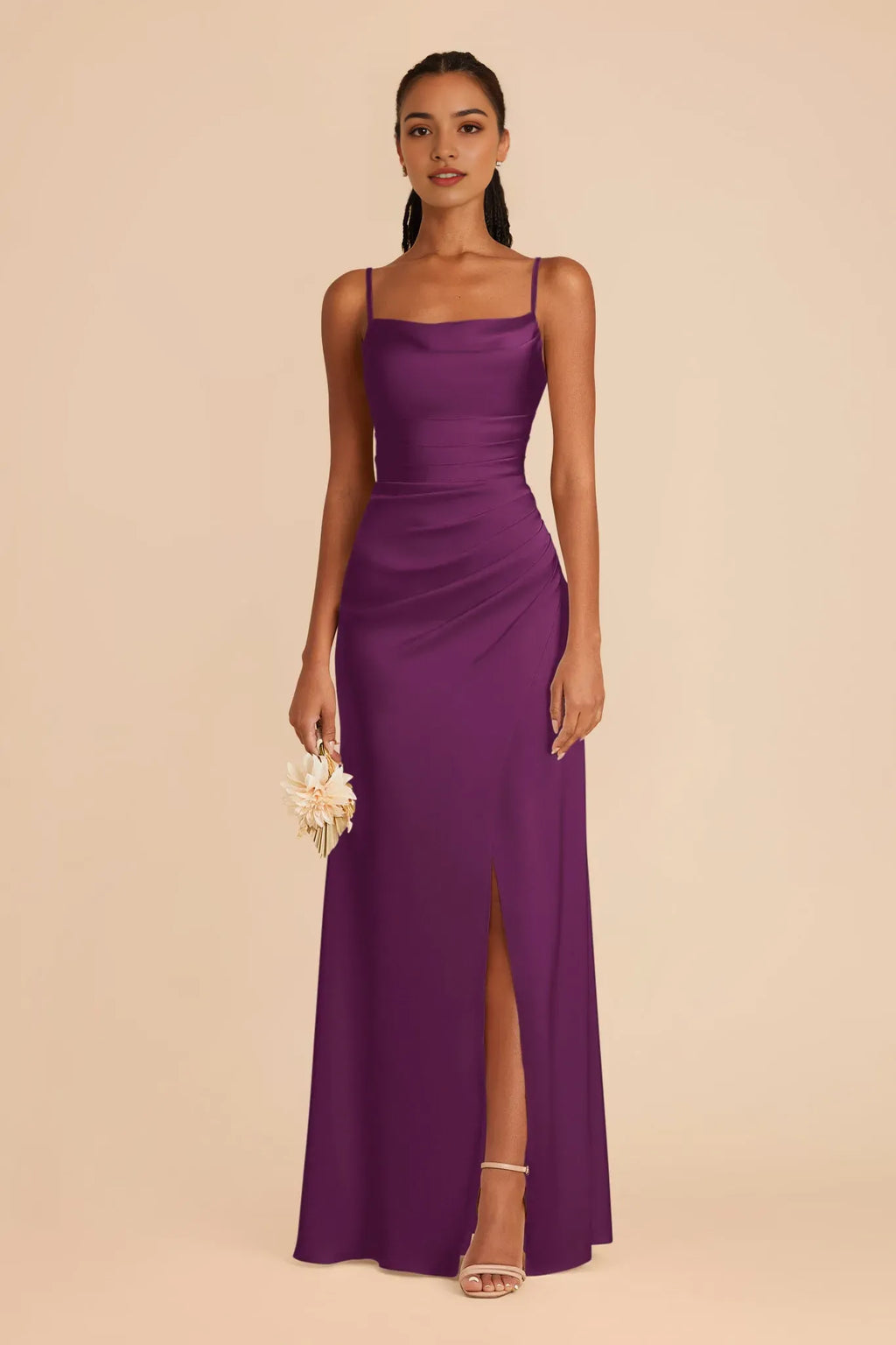 Purple Inspi Purple Prom Dress - Cowl Neck Spaghetti Strap for Retro Romance