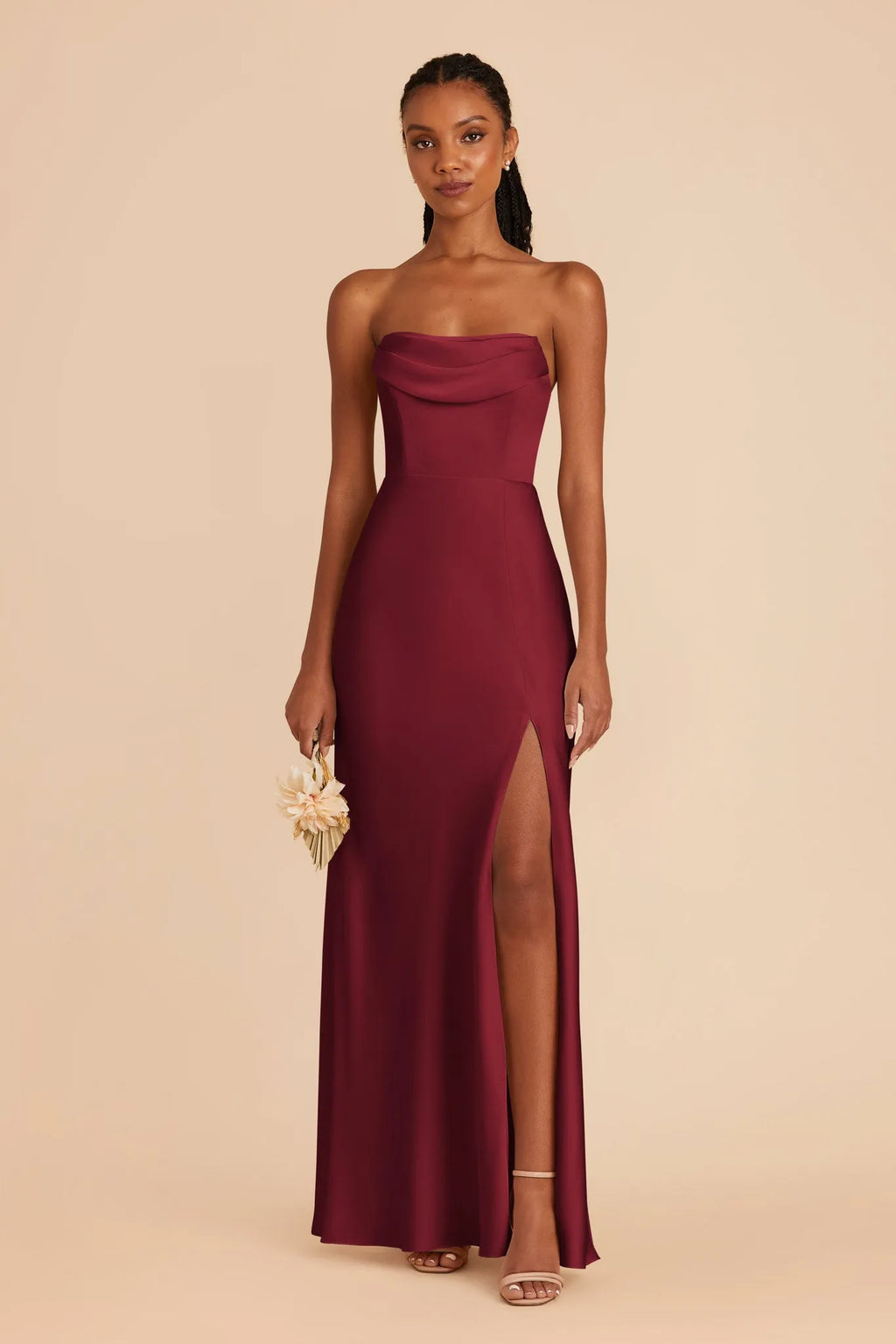 Burgundy Strapless Prom Dress Cowl Neck Subtle Side Slit for Whimsical Forest - Themed Gala Evenings