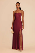 Burgundy Strapless Prom Dress Cowl Neck Subtle Side Slit for Whimsical Forest - Themed Gala Evenings