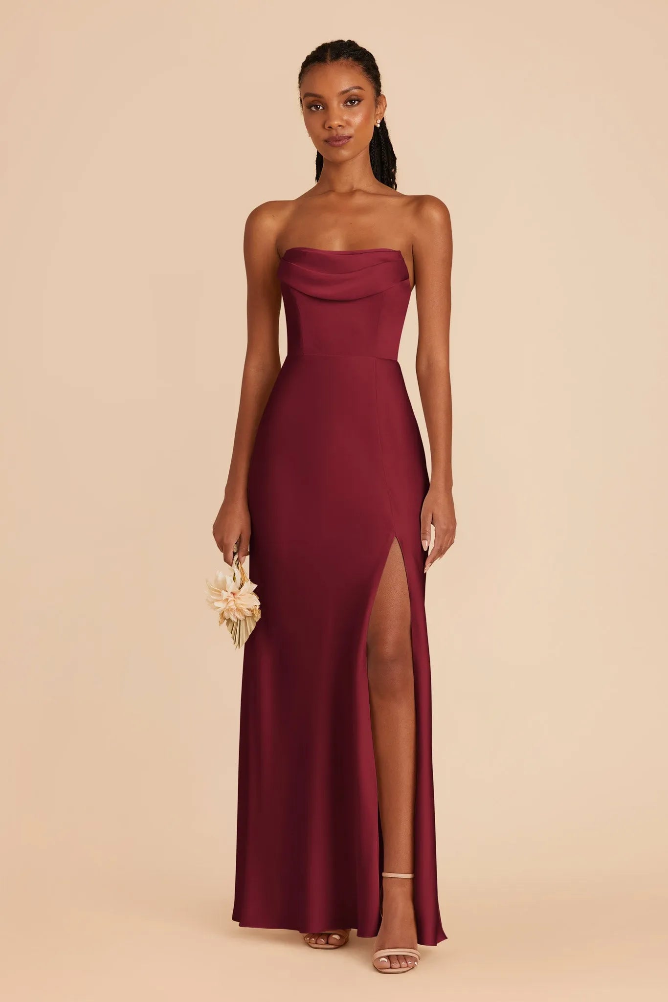 Burgundy Strapless Prom Dress Cowl Neck Subtle Side Slit for Whimsical Forest - Themed Gala Evenings