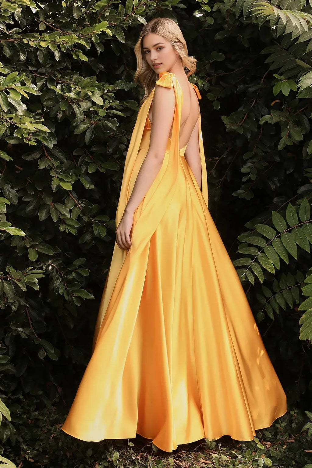 Yellow Inspi Yellow Prom Gown with Bow Tied Straps Ruched Bodice A Radiant Choice for Enchanting Evenings