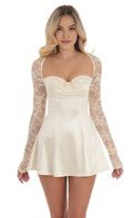 Ivory Sleeved Homecoming Dress Sweetheart Neckline Flared Skirt Luxe Textures for School Dance Glamour