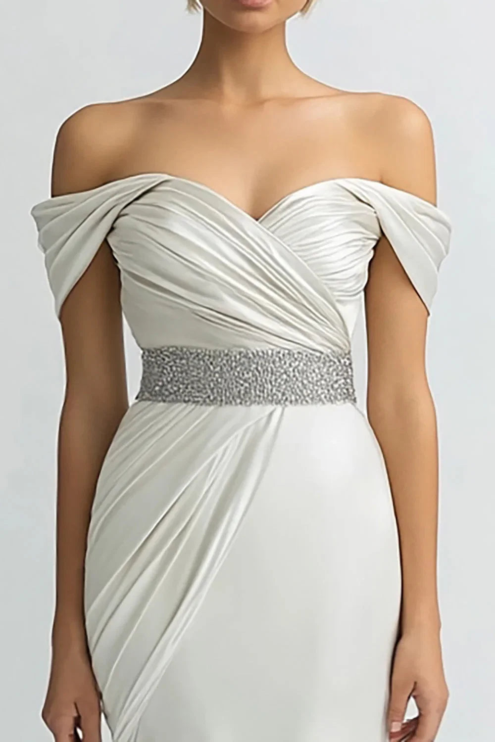 Ivory Sheath Off the Shoulder Long Evening Dress