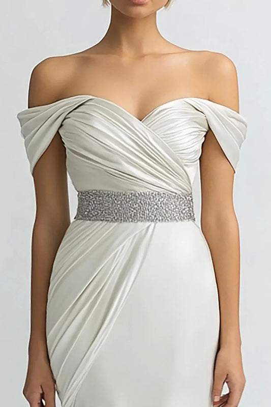 Luxurious Red Sheath Off-the-Shoulder Classic-Sleeve Classic-Back Floor-Length Evening Dress