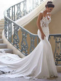 Sexy Spaghetti Strap Applique Mermaid Wedding Dresses