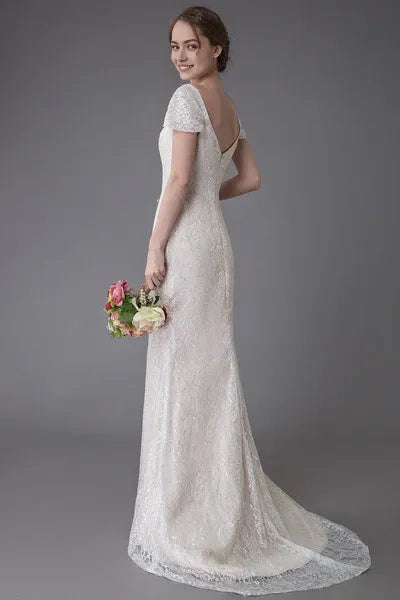 Cream Wedding Dress Vanilla Sweetheart Short Sleeve Bridal Dress Mermaid Bridal Gown