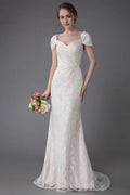 Cream Wedding Dress Vanilla Sweetheart Short Sleeve Bridal Dress Mermaid Bridal Gown