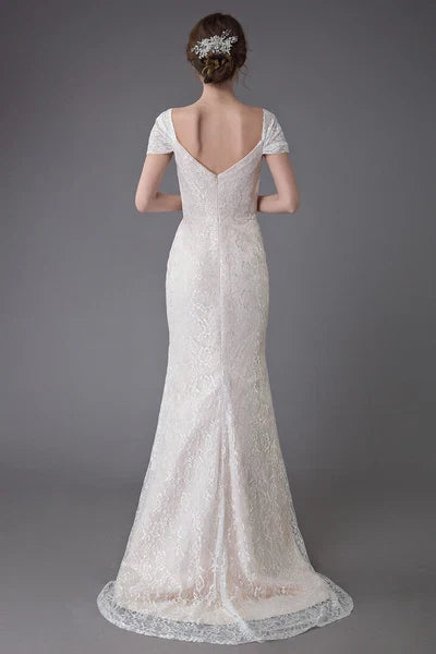 Cream Wedding Dress Vanilla Sweetheart Short Sleeve Bridal Dress Mermaid Bridal Gown