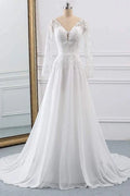 Wedding Dresses Chic V-Neck A-line Long Sleeve Beach Wedding Bridal Dress With Train