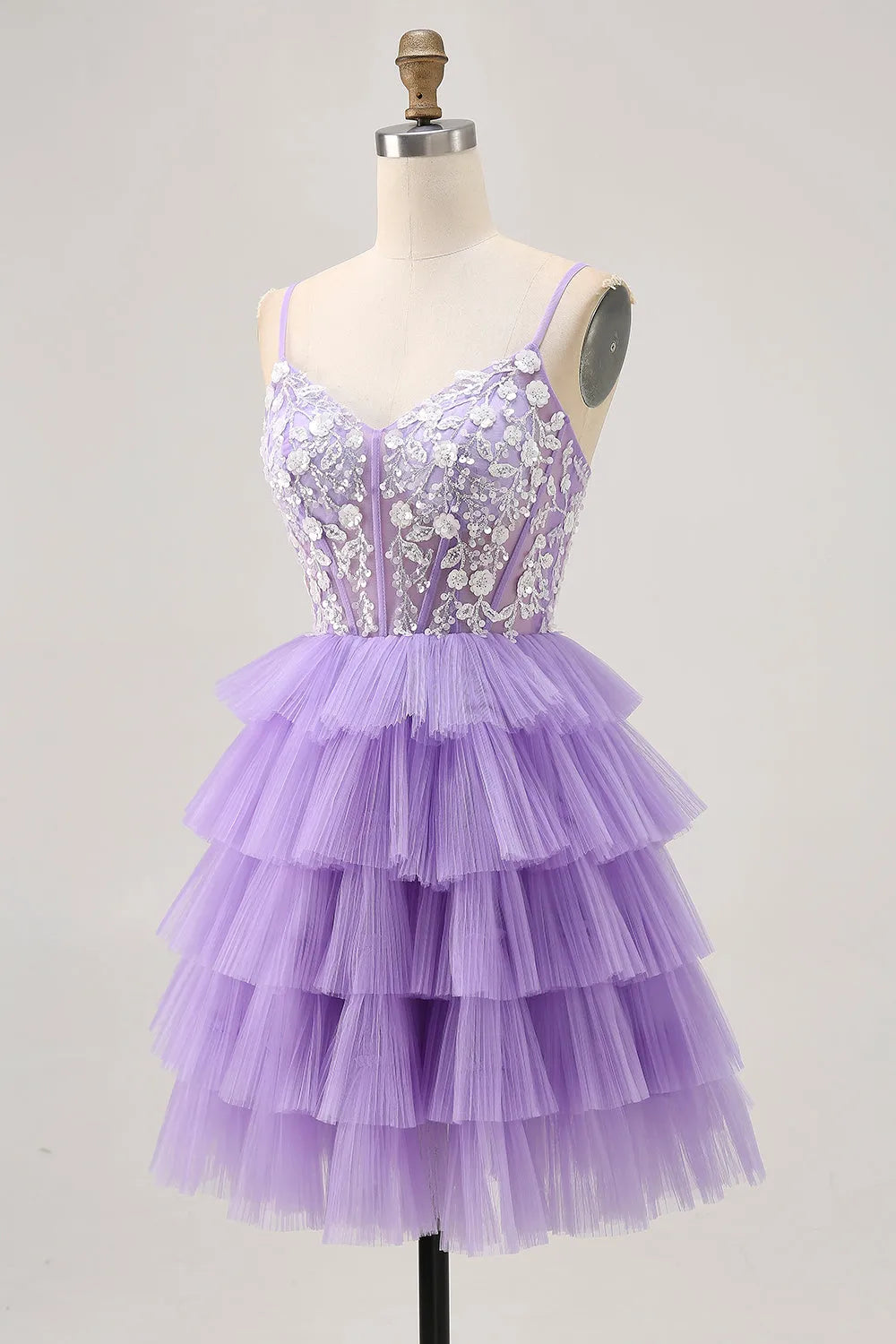 Lavender Floral Corset Short Homecoming Dress with Ruffles
